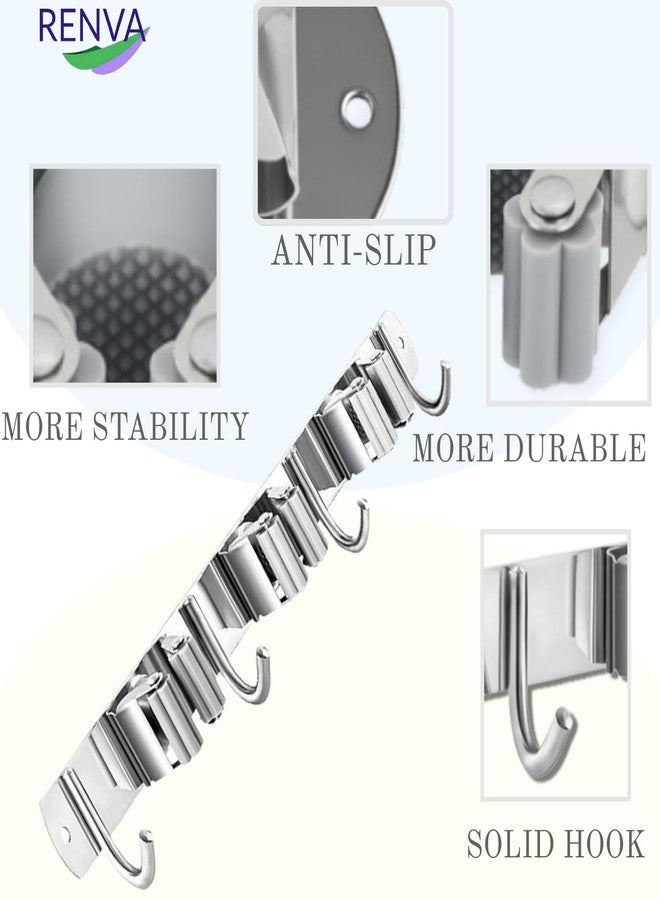RENVA Broom Holder Wall Mount - 3 Slots 4 Hooks Heavy Duty Stainless Steel Mop and Broom Organizer Rack for Wall, Tool Hanger for Kitchen, Bathroom, Garden, Garage, Home Storage (SILVER, 3 SLOT) - Image 3